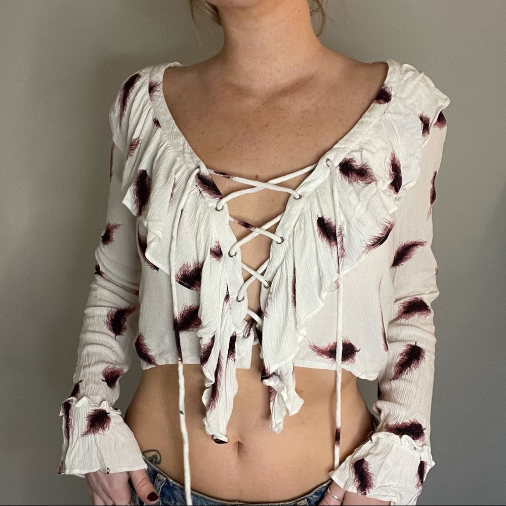 White lace up crop top